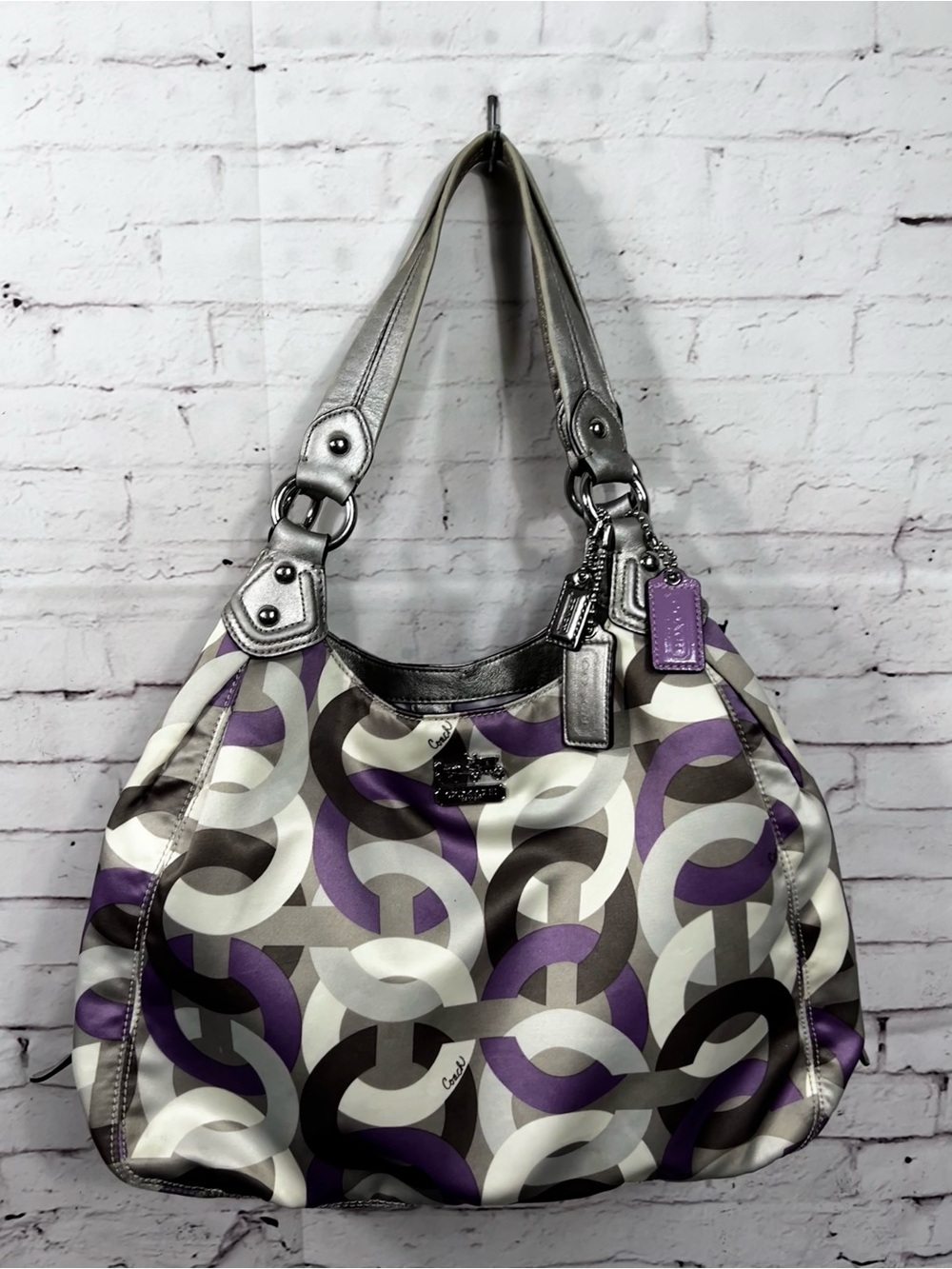 COACH MADISON OP ART CHAIN LINK MAGGIE Shoulder Bag Purse 14420 Y2K Purple Lilac